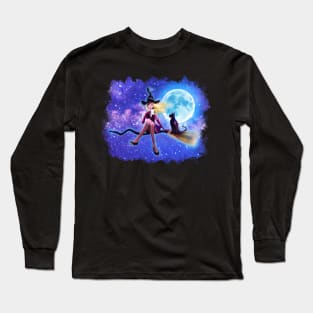 A Witch, coffee, and her cat Long Sleeve T-Shirt